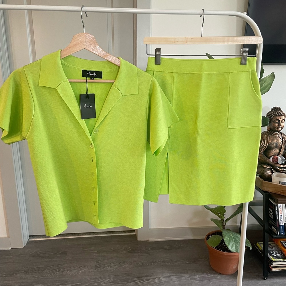 Hanifia Two Piece Lime Green Skirt & Top Set